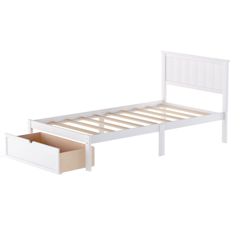 ADOUER WOOD Solid Sheesham Wood Classic White Bed With Storage For Kids