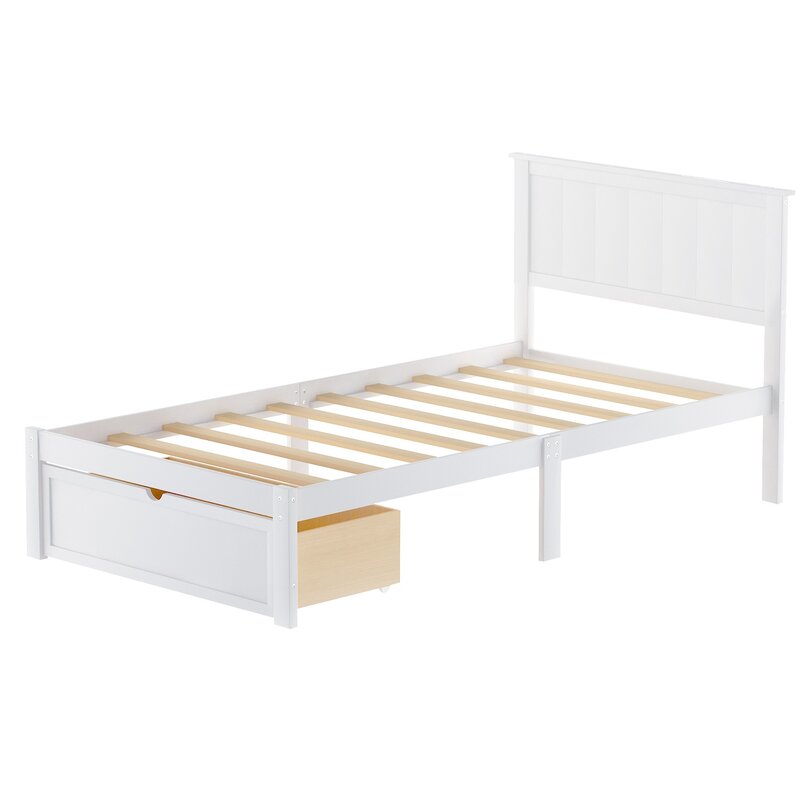 ADOUER WOOD Solid Sheesham Wood Classic White Bed With Storage For Kids