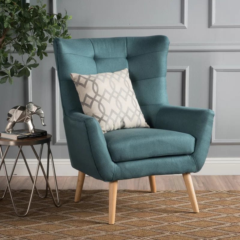 ADOUER WOOD Solid Wood Leg Frame Upholstered Wingback Chair