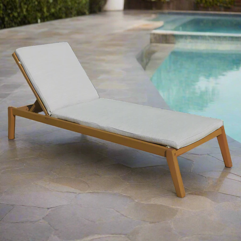 ADOUER WOOD Solid Acacia Wood Outdoor Pool Lounger Sofa With Adjustable Backrest (Natural)