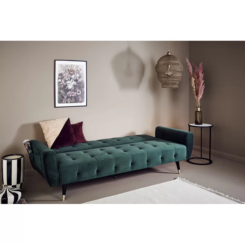 ADOUER WOOD Solid Wood Frame Adjustable Backrest Blue Sleeper Sofa Bed With Side Pocket