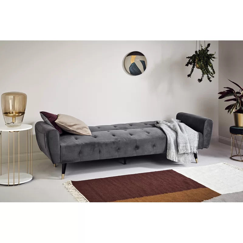 ADOUER WOOD Solid Wood Frame Adjustable Backrest Blue Sleeper Sofa Bed With Side Pocket