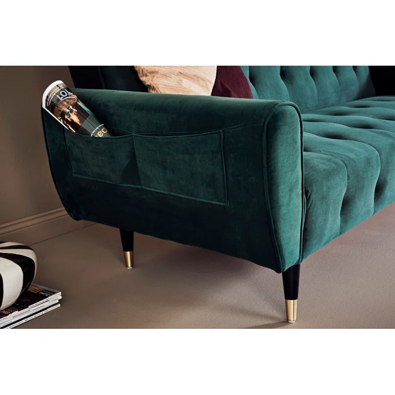 ADOUER WOOD Solid Wood Frame Adjustable Backrest Blue Sleeper Sofa Bed With Side Pocket