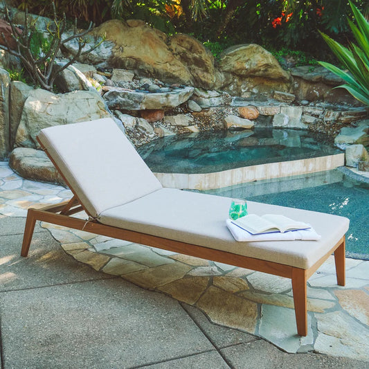 ADOUER WOOD Solid Acacia Wood Outdoor Pool Lounger Sofa With Adjustable Backrest (Natural)