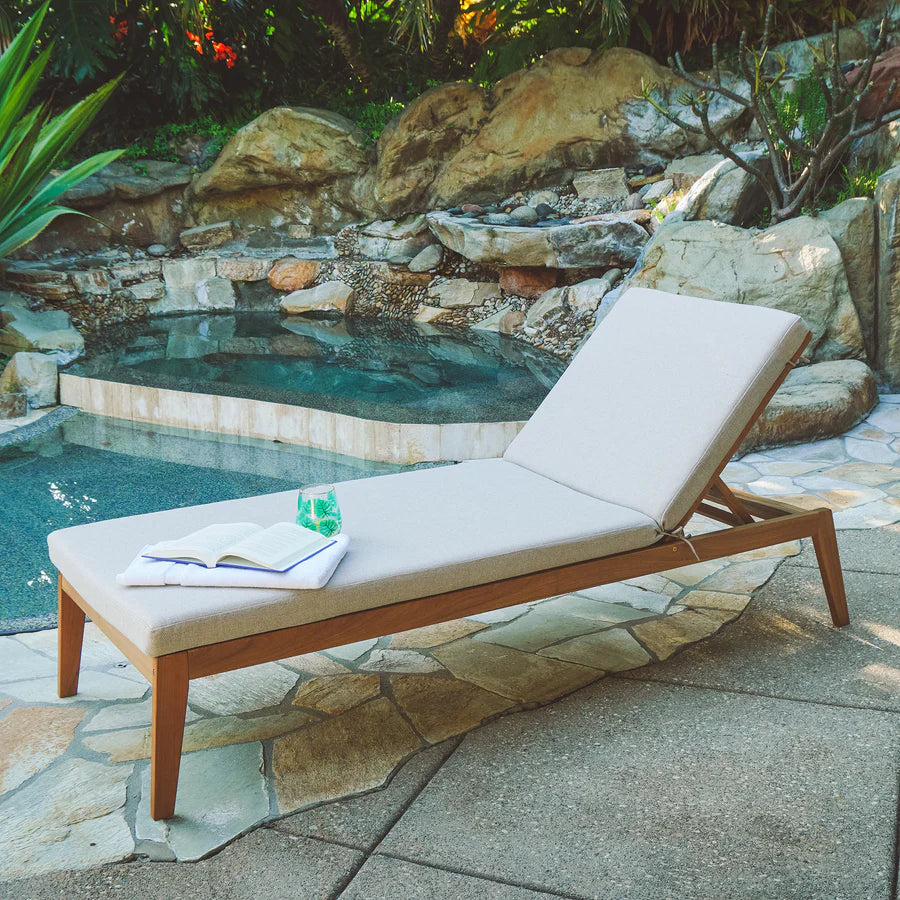 ADOUER WOOD Solid Acacia Wood Outdoor Pool Lounger Sofa With Adjustable Backrest (Natural)