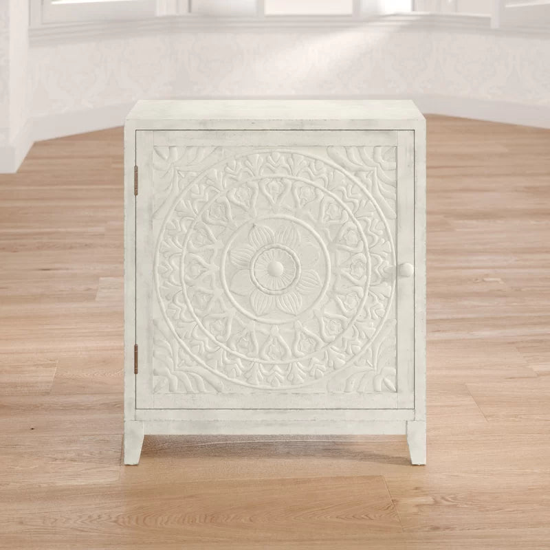 ADOUER WOOD Solid Sheesham Wood Multi Use Carved Door Accent Cabinet