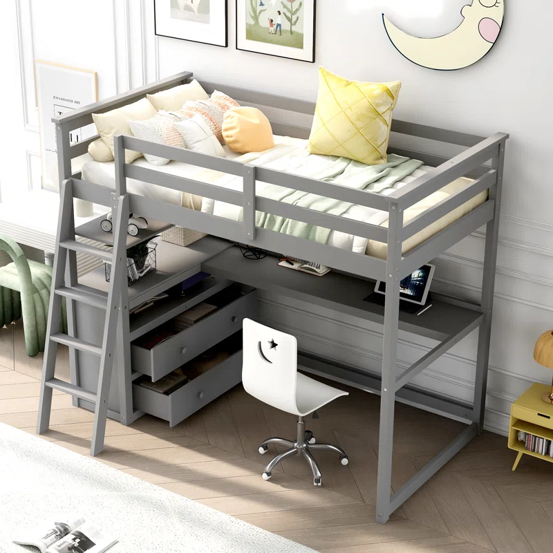 ADOUER WOOD Solid Sheesham Wood Bunk Bed with Integrated Study Table – Space-Saving Design for Kids & Teens