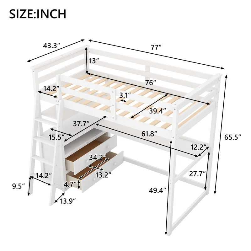 ADOUER WOOD Solid Sheesham Wood Bunk Bed with Integrated Study Table – Space-Saving Design for Kids & Teens