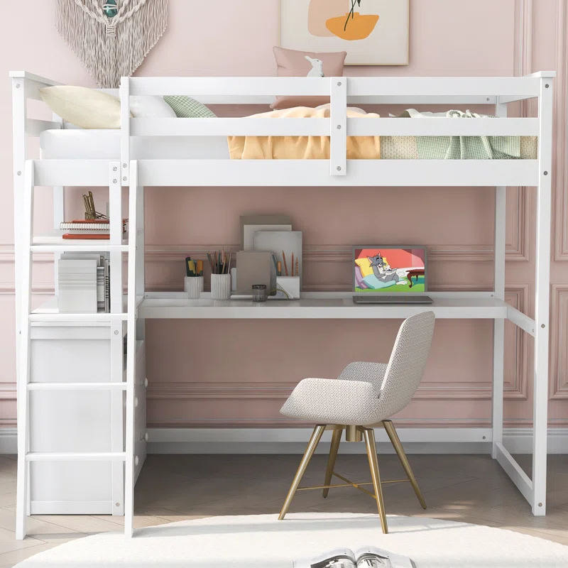 ADOUER WOOD Solid Sheesham Wood Bunk Bed with Integrated Study Table – Space-Saving Design for Kids & Teens