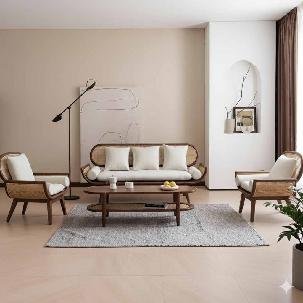 Timeless Comfort: Adouer Wood Sheesham & Cotton Linen 3 Seater Sofa