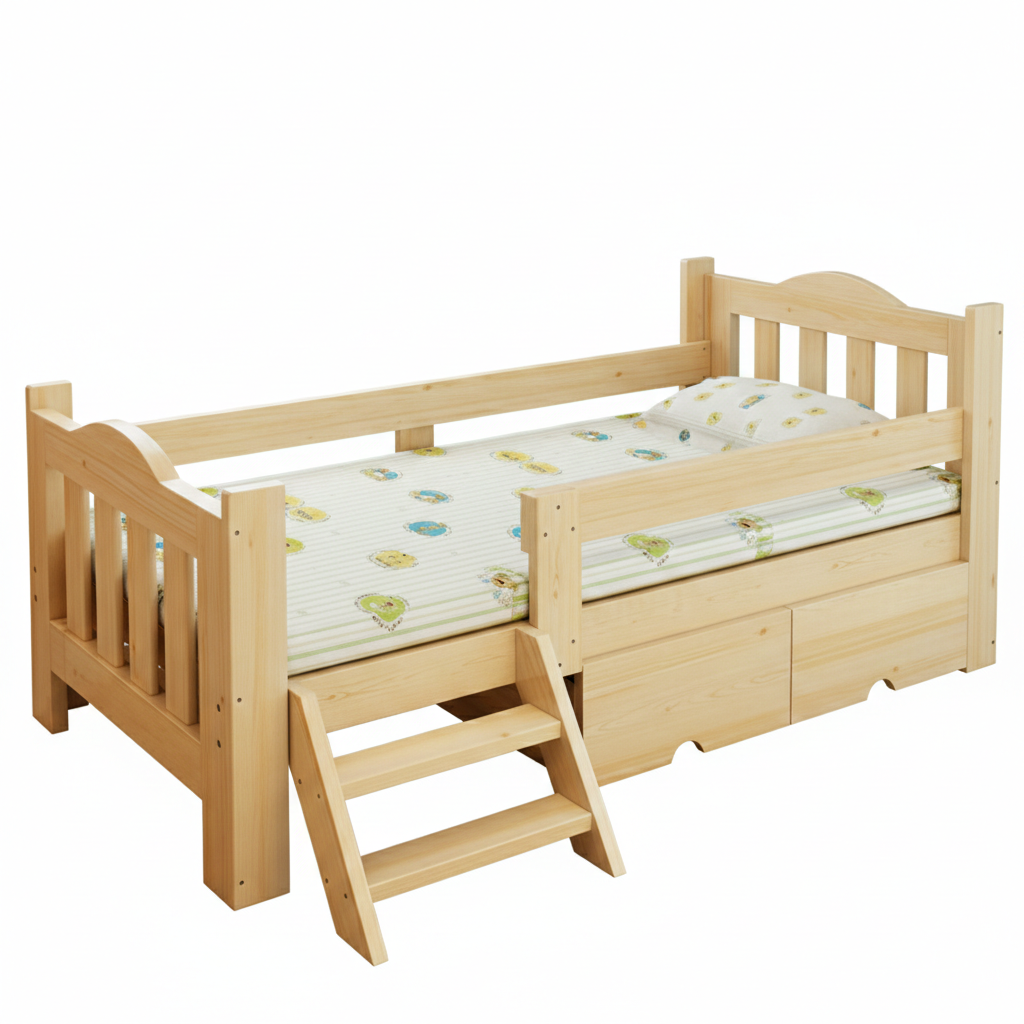 ADOUER WOOD Toddler Bed with Safety Guardrail, Storage Drawers, and Climbing Steps