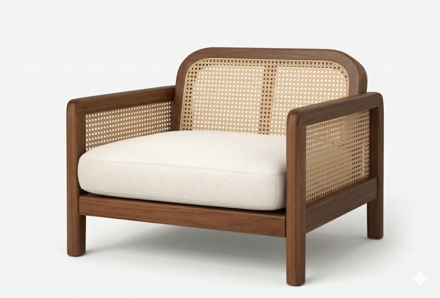 ADOUER WOOD Solid Wood Sofa with Natural Cane Backrest and Premium Fabric Cushions