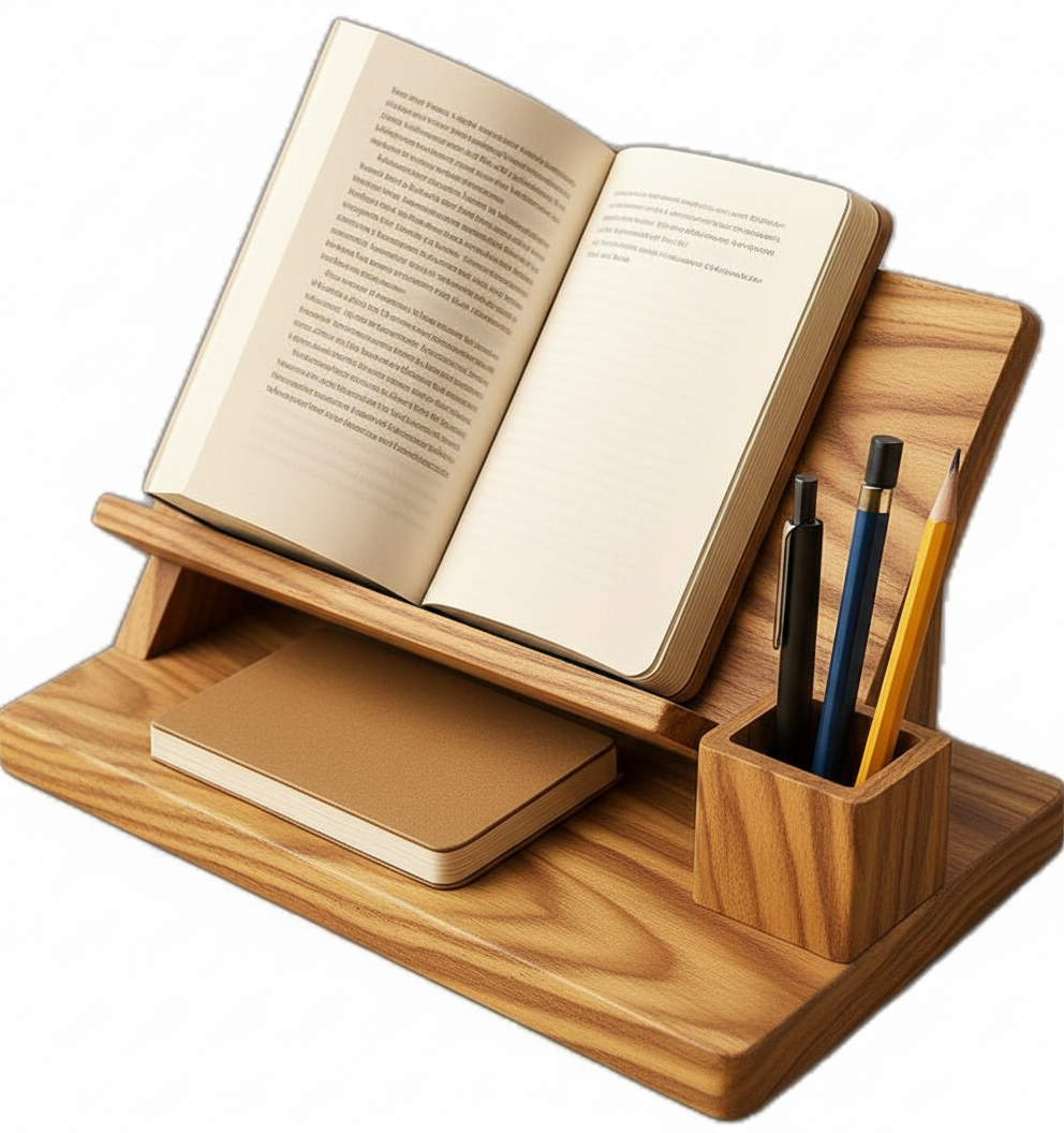 ADOUER WOOD Handcrafted Wood Desktop Organizer Book Stand & Stationery Holder