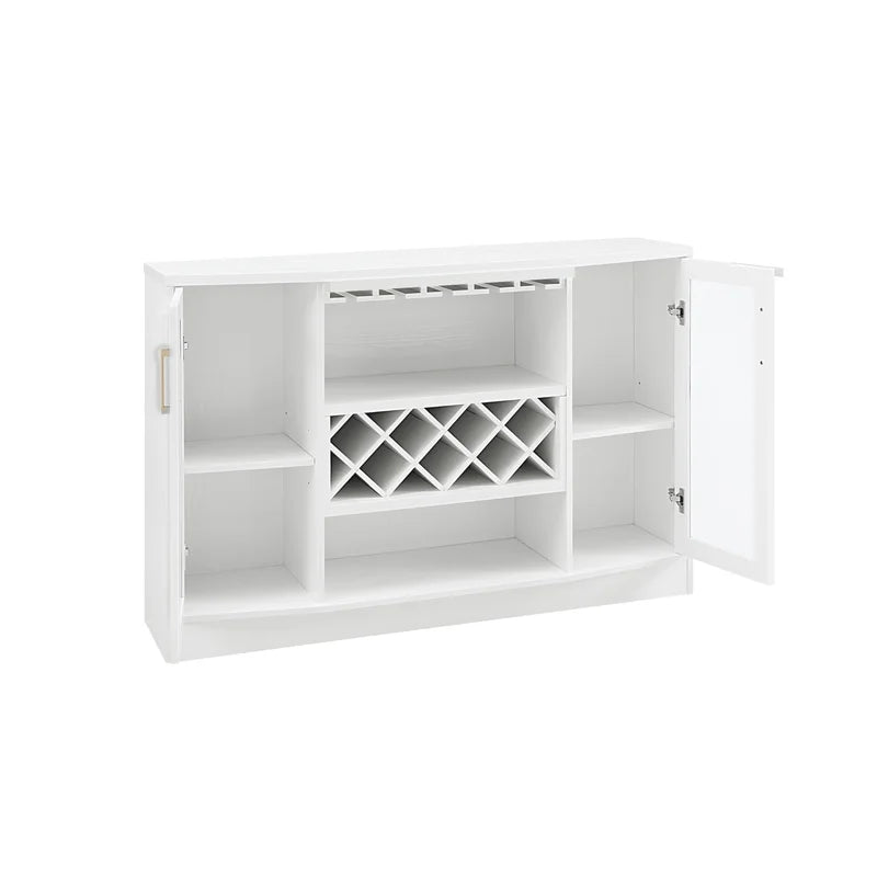 Adouer Wood "White Modern Solid Sheesham Wood Bar Cabinet with Acrylic Glass Doors and Wine Rack"