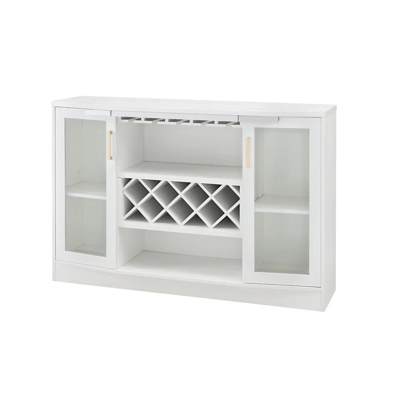 Adouer Wood "White Modern Solid Sheesham Wood Bar Cabinet with Acrylic Glass Doors and Wine Rack"