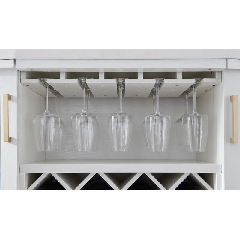 Adouer Wood "White Modern Solid Sheesham Wood Bar Cabinet with Acrylic Glass Doors and Wine Rack"