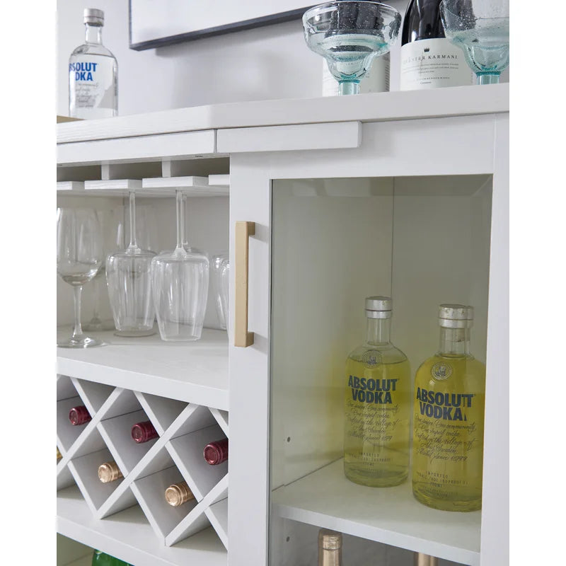 Adouer Wood "White Modern Solid Sheesham Wood Bar Cabinet with Acrylic Glass Doors and Wine Rack"