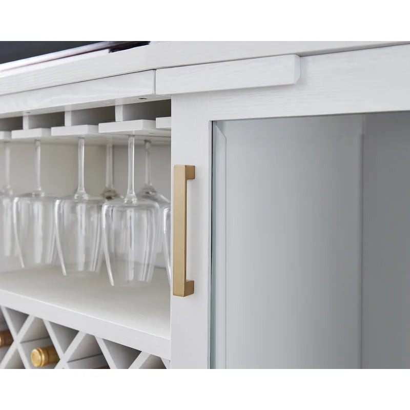 Adouer Wood "White Modern Solid Sheesham Wood Bar Cabinet with Acrylic Glass Doors and Wine Rack"