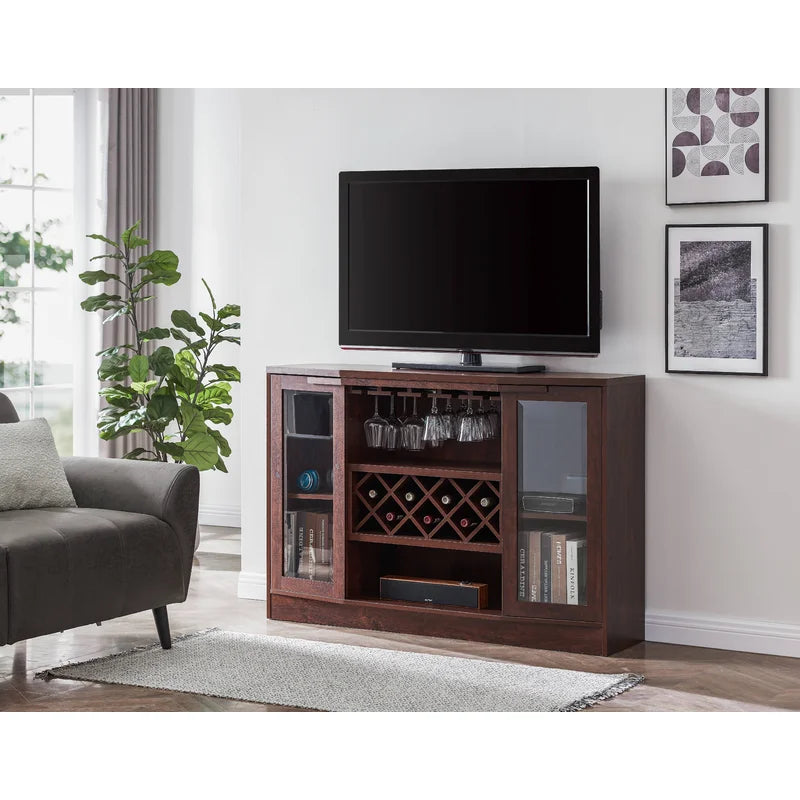 Adouer Wood "White Modern Solid Sheesham Wood Bar Cabinet with Acrylic Glass Doors and Wine Rack"