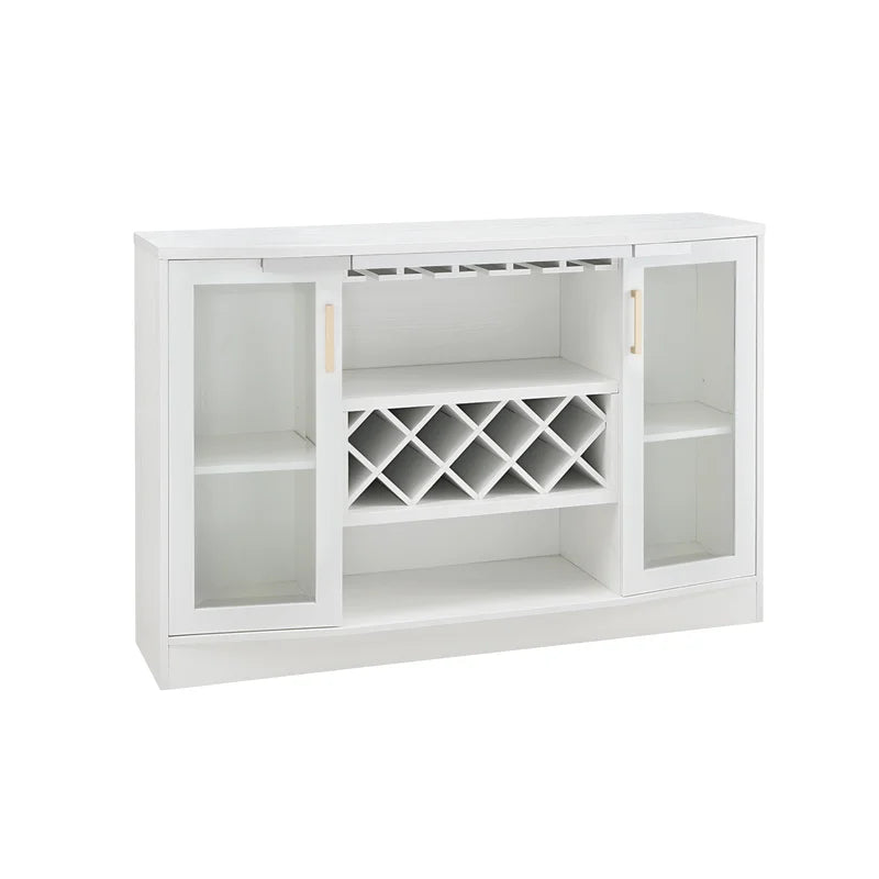 Adouer Wood "White Modern Solid Sheesham Wood Bar Cabinet with Acrylic Glass Doors and Wine Rack"