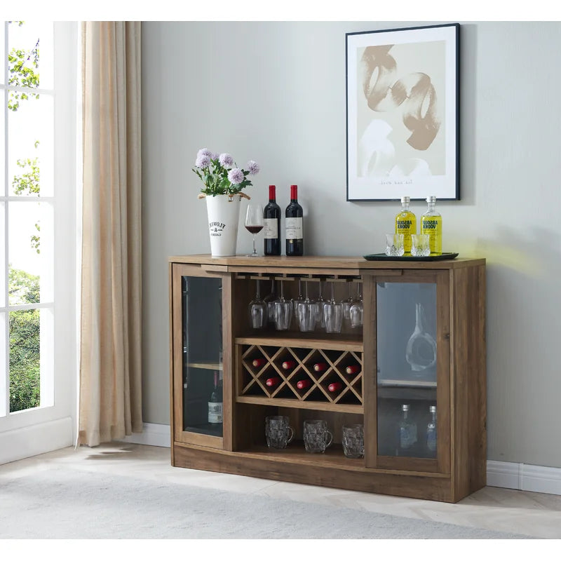 Adouer Wood "White Modern Solid Sheesham Wood Bar Cabinet with Acrylic Glass Doors and Wine Rack"