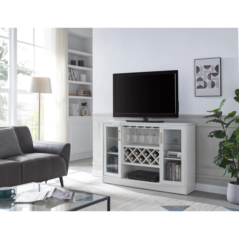 Adouer Wood "White Modern Solid Sheesham Wood Bar Cabinet with Acrylic Glass Doors and Wine Rack"