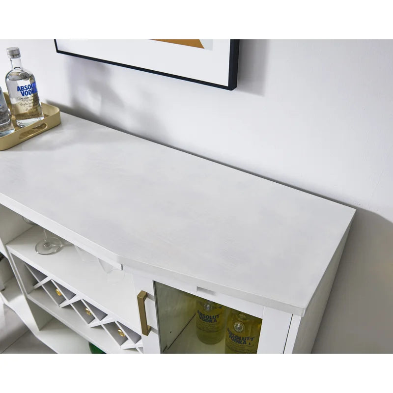 Adouer Wood "White Modern Solid Sheesham Wood Bar Cabinet with Acrylic Glass Doors and Wine Rack"