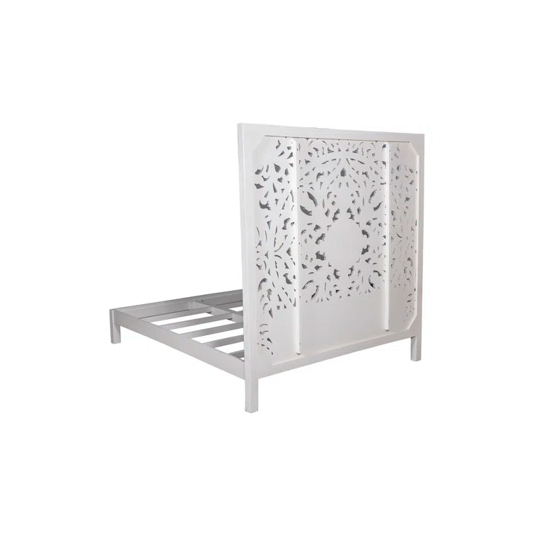 ADOUER WOOD Solid Sheesham Wood Luxuries Hand Carving Long Headboard Bed, Without Storage