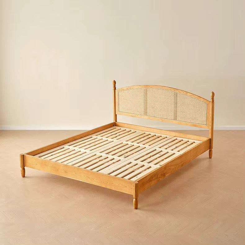 ADOUER WOOD Solid Acacia Wood Mid-Century Classic Rattan Cane Bed (Natural)