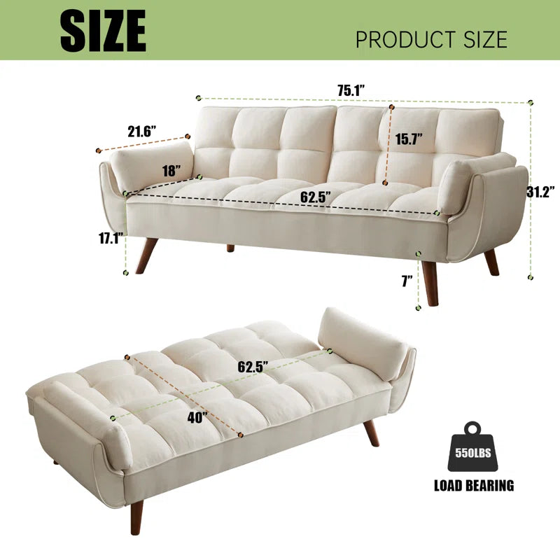 ADOUER WOOD Modern Beige Tufted 3-Seater Sofa with Wooden Legs