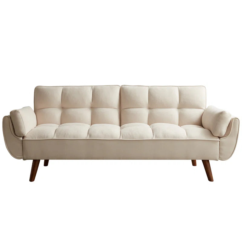 ADOUER WOOD Modern Beige Tufted 3-Seater Sofa with Wooden Legs