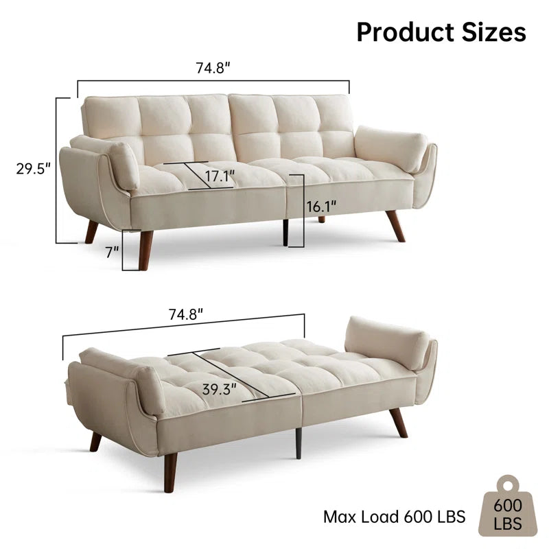 ADOUER WOOD Modern Beige Tufted 3-Seater Sofa with Wooden Legs