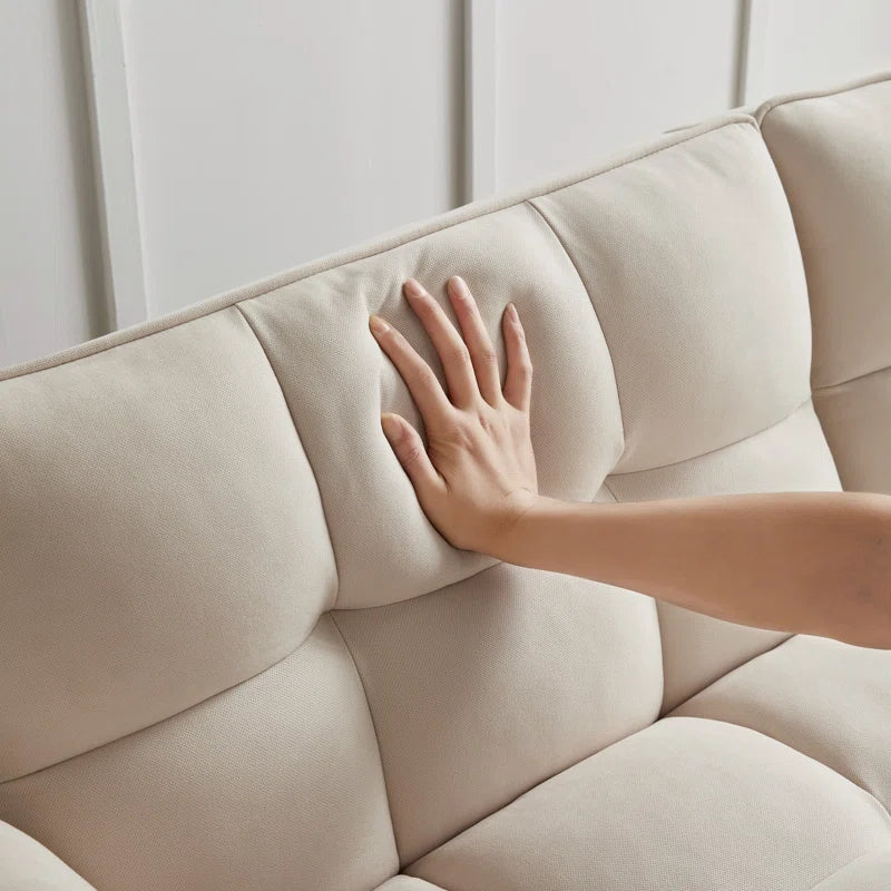 ADOUER WOOD Modern Beige Tufted 3-Seater Sofa with Wooden Legs