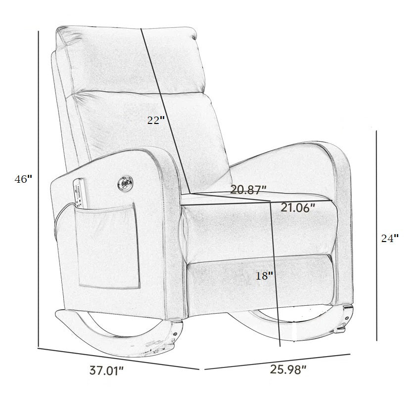 ADOUER WOOD Solid Wood Frame Light Blue Leatherette Rocking Chair For Home & Office