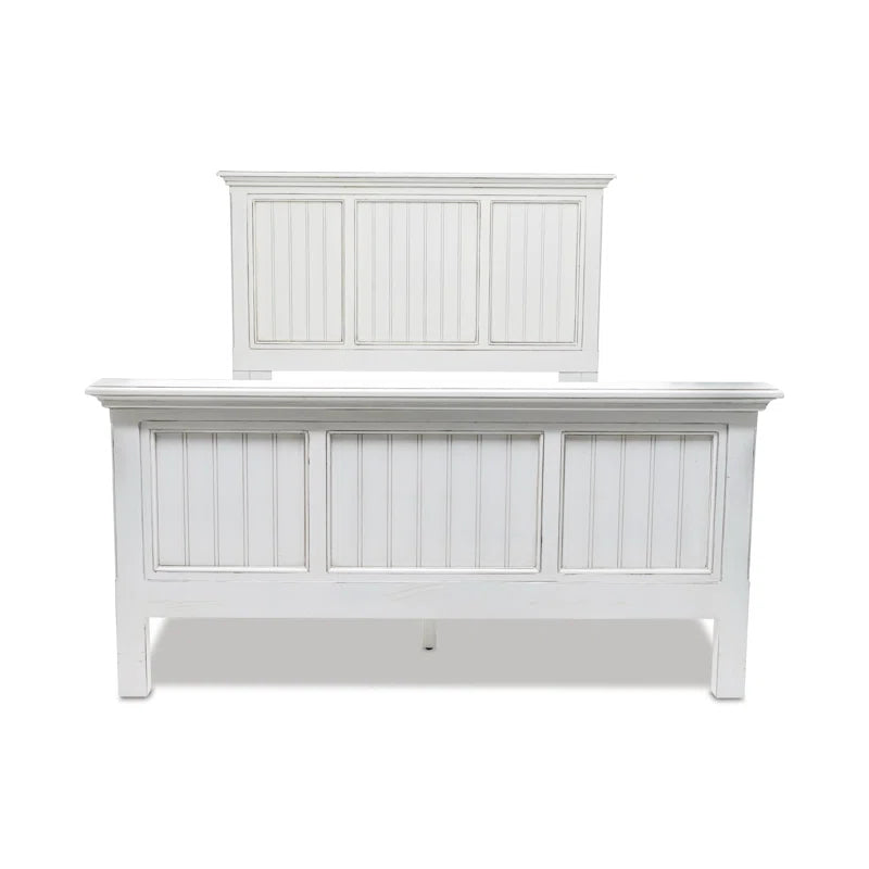 Adouer Wood "Elegant White Solid Sheesham Panel Bed with High Headboard and Footboard"