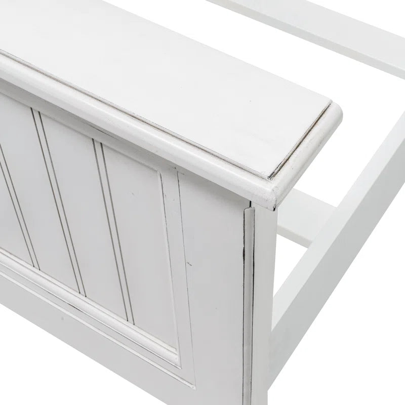 Adouer Wood "Elegant White Solid Sheesham Panel Bed with High Headboard and Footboard"