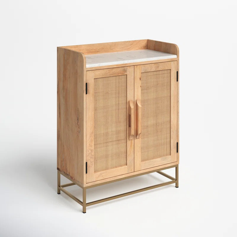 Adouer Wood Modern Solid Sheesham Wooden Bar Cabinet with Glass Storage, Wine Racks With Doors