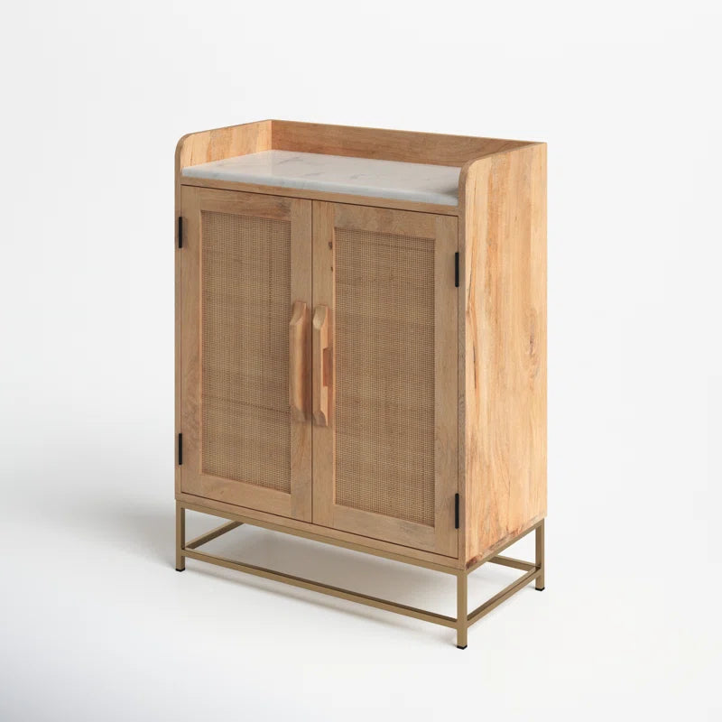 Adouer Wood Modern Solid Sheesham Wooden Bar Cabinet with Glass Storage, Wine Racks With Doors