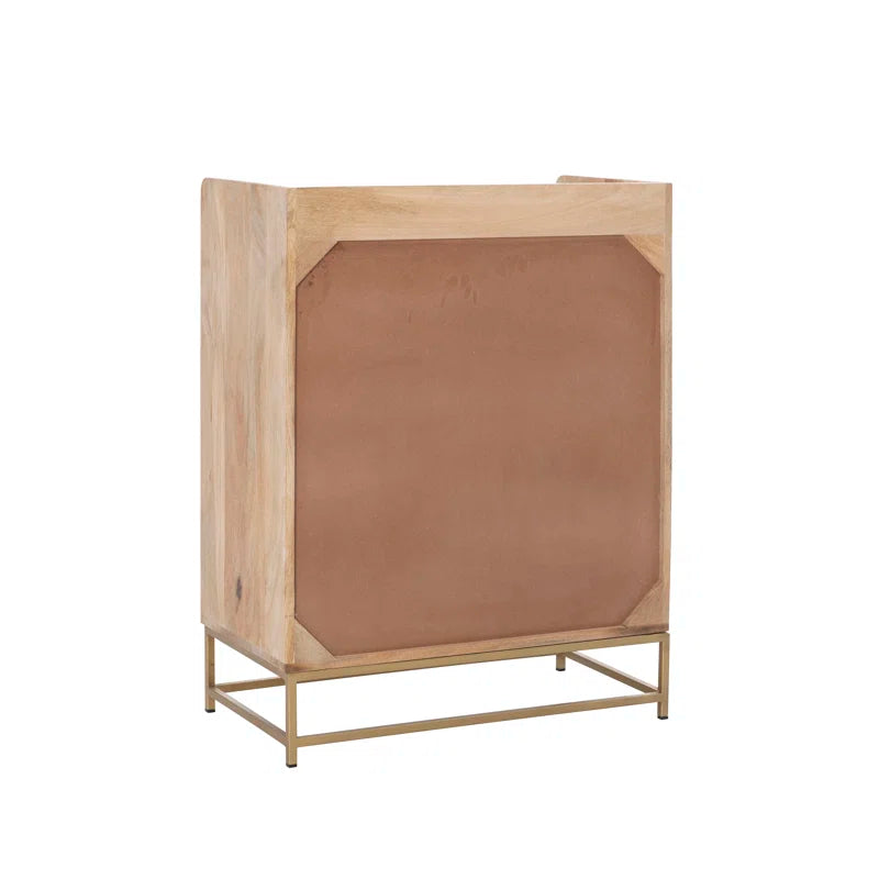 Adouer Wood Modern Solid Sheesham Wooden Bar Cabinet with Glass Storage, Wine Racks With Doors