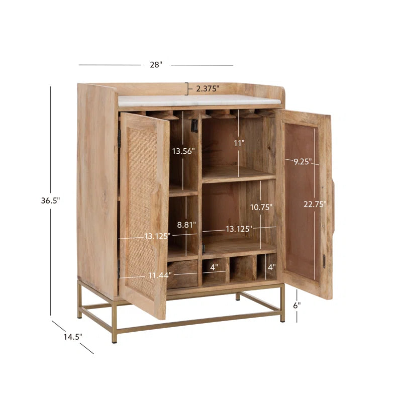 Adouer Wood Modern Solid Sheesham Wooden Bar Cabinet with Glass Storage, Wine Racks With Doors