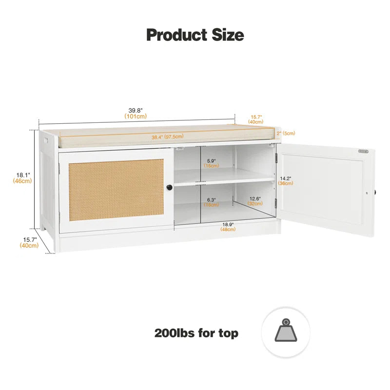 ADOUER WOOD Solid Sheesham Wood 8 Pairs Rattan Storage Shoe Rack