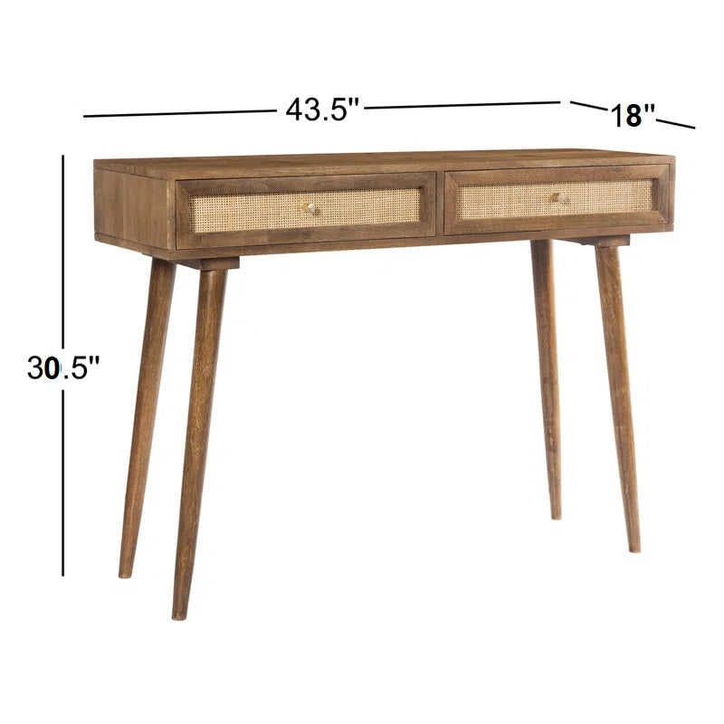 Adouer Wood Solid Sheesham Wood Rattan Cane Study Table With Drawers