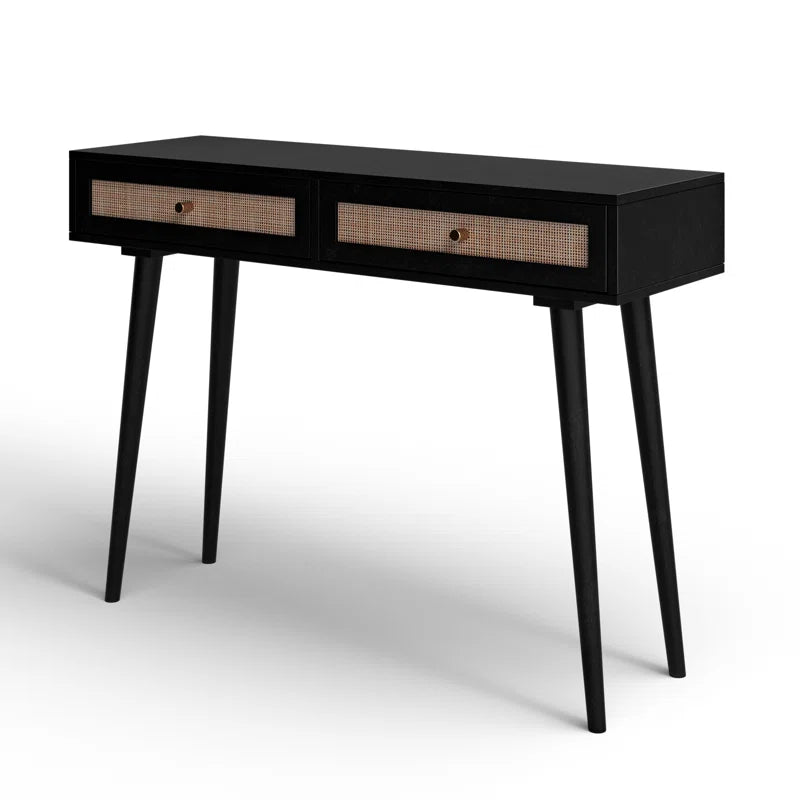 Adouer Wood Solid Sheesham Wood Rattan Cane Study Table With Drawers