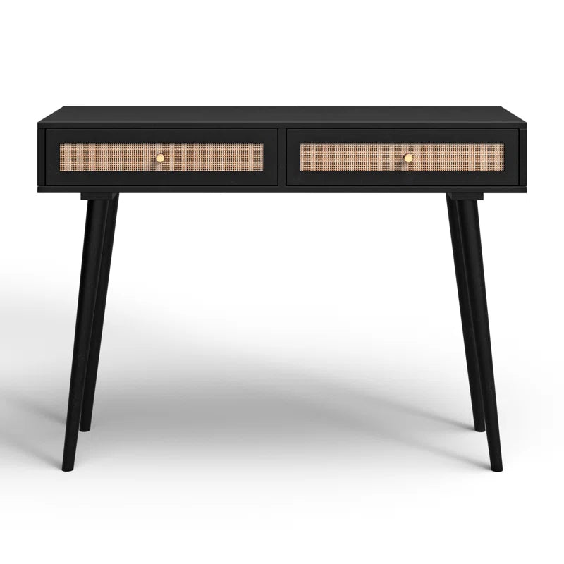 Adouer Wood Solid Sheesham Wood Rattan Cane Study Table With Drawers