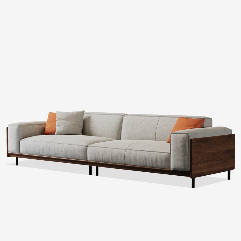 ADOUER WOOD 102'' Square Arms Compliant Solid Wood Frame 4 Seater Sofa