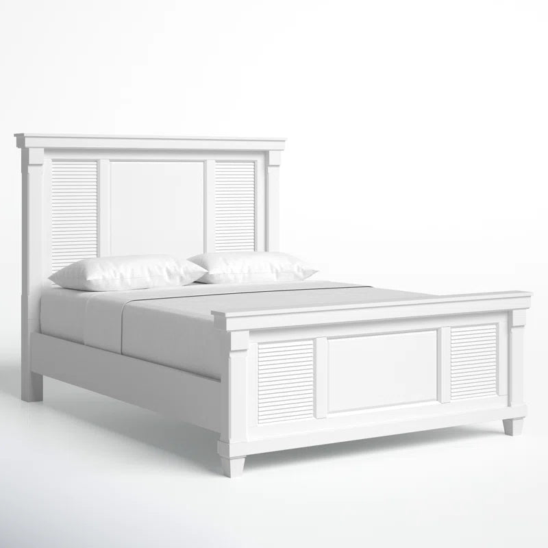 Adouer Wood "Solid Sheesham Wood Panel Bed with Louvered Design – White Finish"