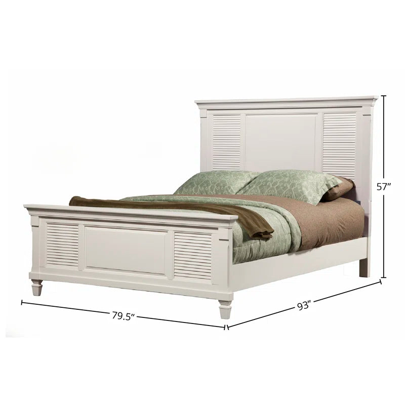 Adouer Wood "Solid Sheesham Wood Panel Bed with Louvered Design – White Finish"