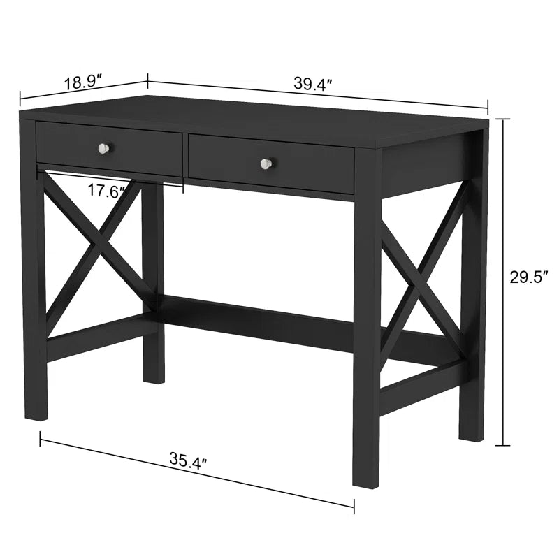 Adouer Wood Solid Wood White Two Drawer Cross Leg Wooden Study Table