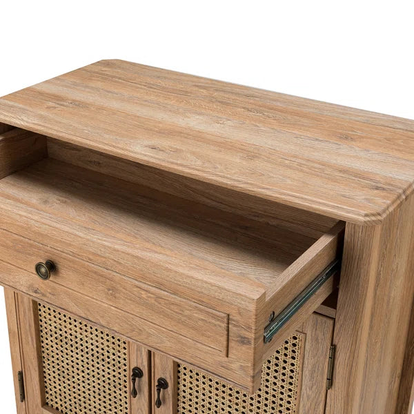 ADOUER WOOD Solid Acacia Wood Traditional Design 2 Door Rattan Accent Cabinet