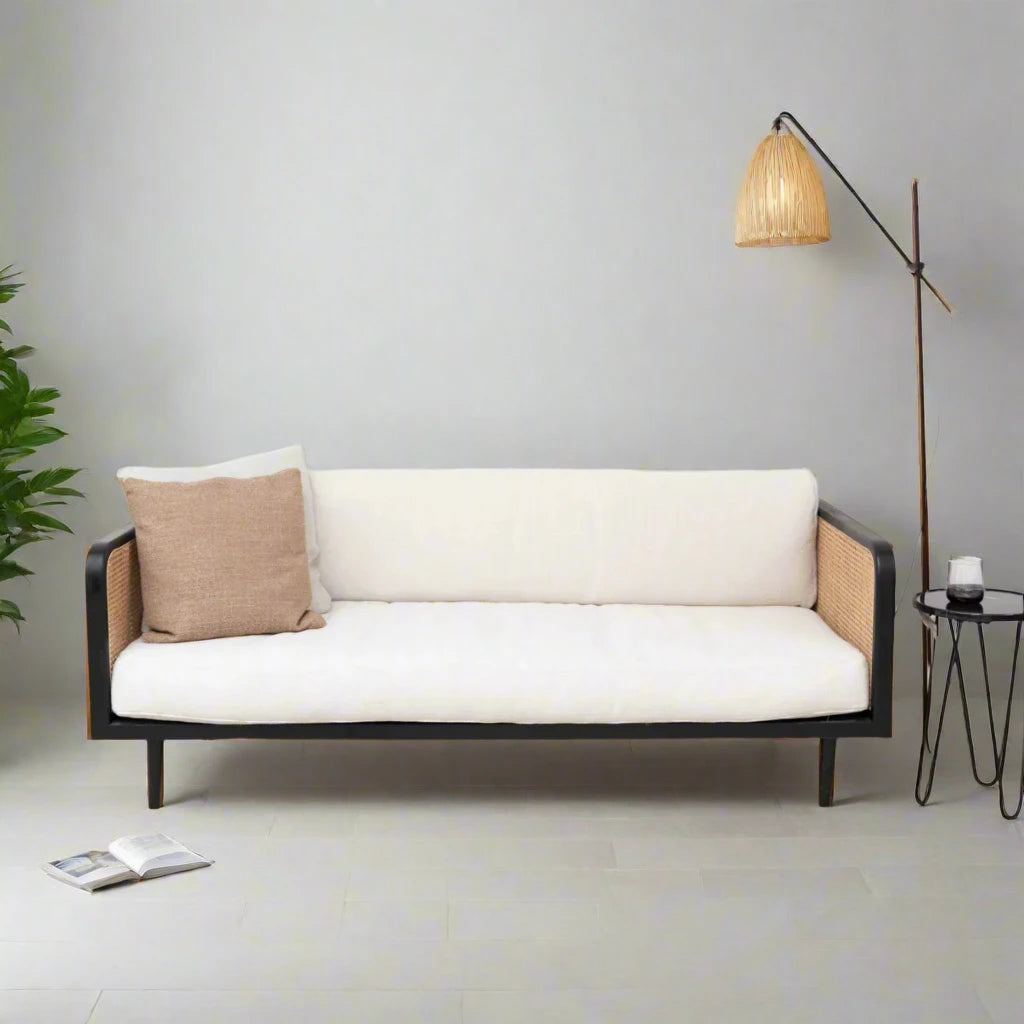 ADOUER WOOD Luxury Wooden 3 Seater Handmade Rattan Cane Sofa